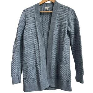 LL Bean Blue Textured Basketweave Open Front Cardigan Size S Sweater
